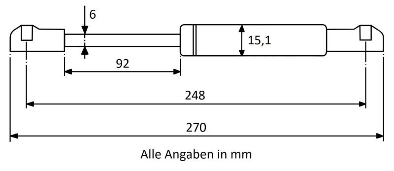 Gasdruckfeder mit Kugelkopfaufnahme - Länge, Ausschubkraft u. Farbe nach Wahl, Farbe:schwarz matt, Ausschubkraft (N):150, Hub (mm):92 von Boote & Yachten Kantschuster