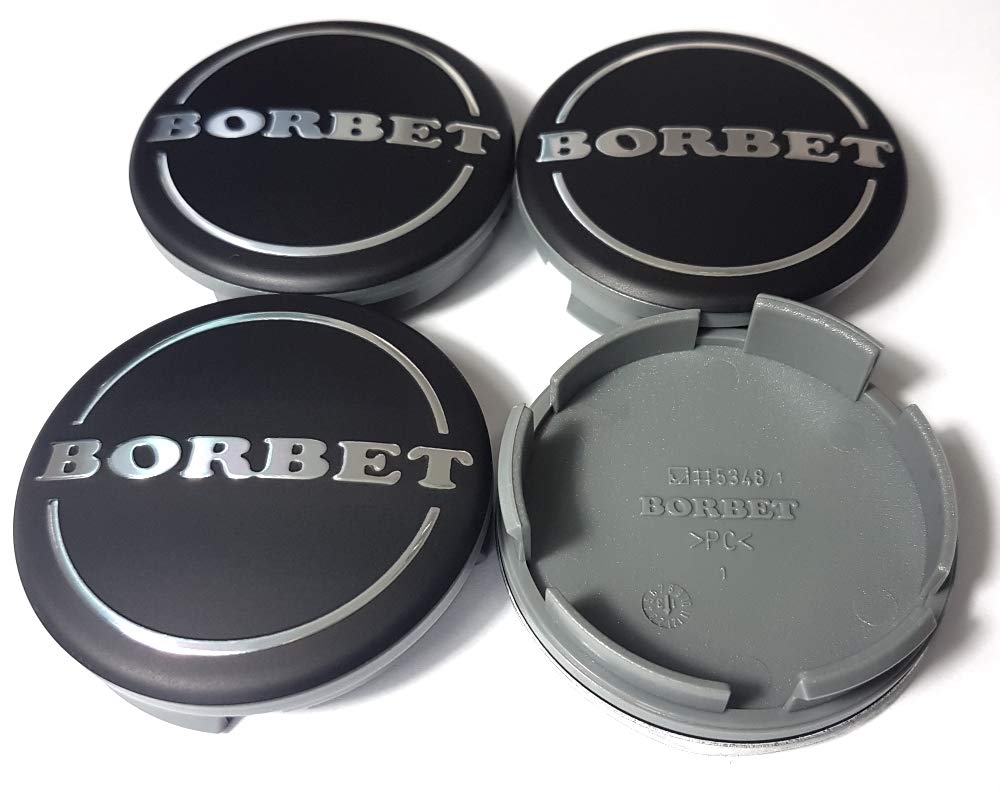 4X Original Borbet Felgendeckel | Nabendeckel Nabenkappe Matt Schwarz Silber Center Cap 55mm NEU! von Borbet