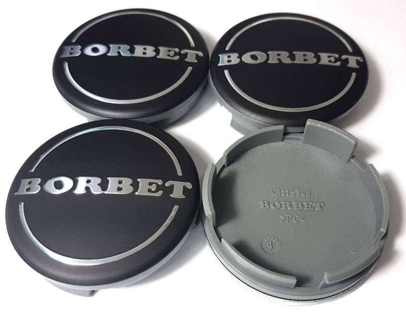 4X Original Borbet Felgendeckel | Nabendeckel Nabenkappe Matt Schwarz Silber Center Cap 55mm NEU! von Borbet