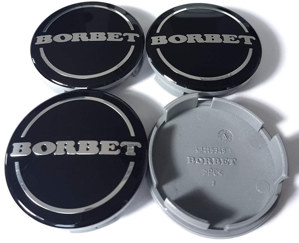 4X Original Borbet Felgendeckel | Nabendeckel Nabenkappe Schwarz Glanz Silber Center Cap 56mm NEU! von Borbet