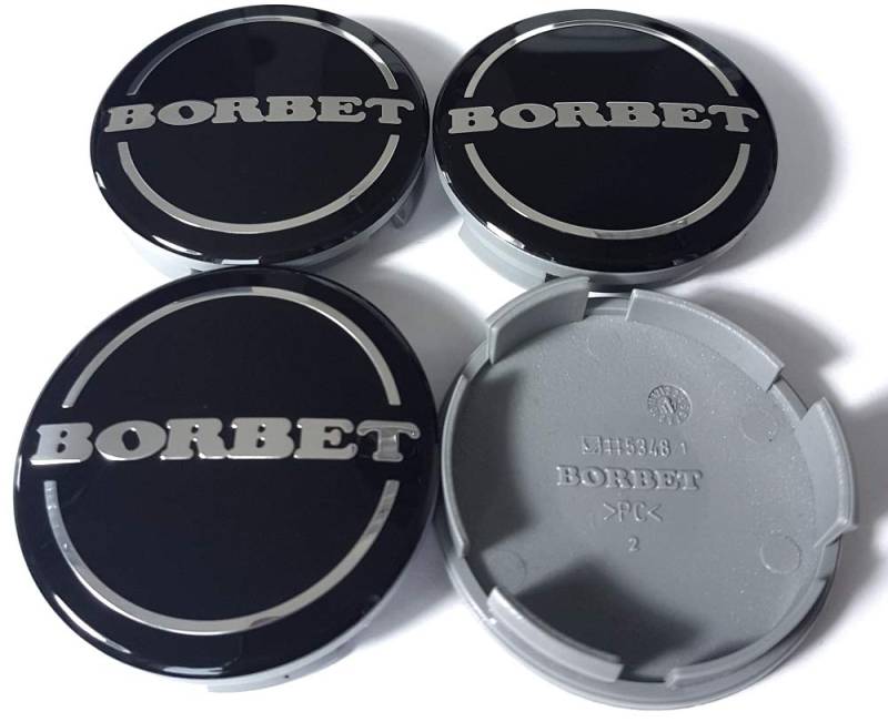 4X Original Borbet Felgendeckel 5348 | Nabendeckel Nabenkappe Schwarz Glanz Silber Center Cap 56mm 55mm von Borbet