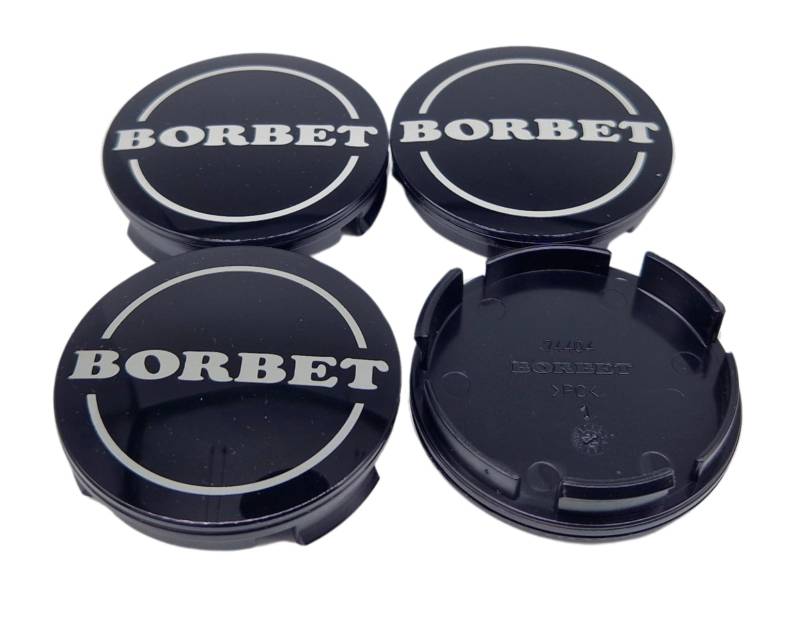 4X Original Borbet Nabendeckel 55/56mm recycelt Felgendeckel Nabenkappe 74404 Schwarz Glanz Silber von Borbet