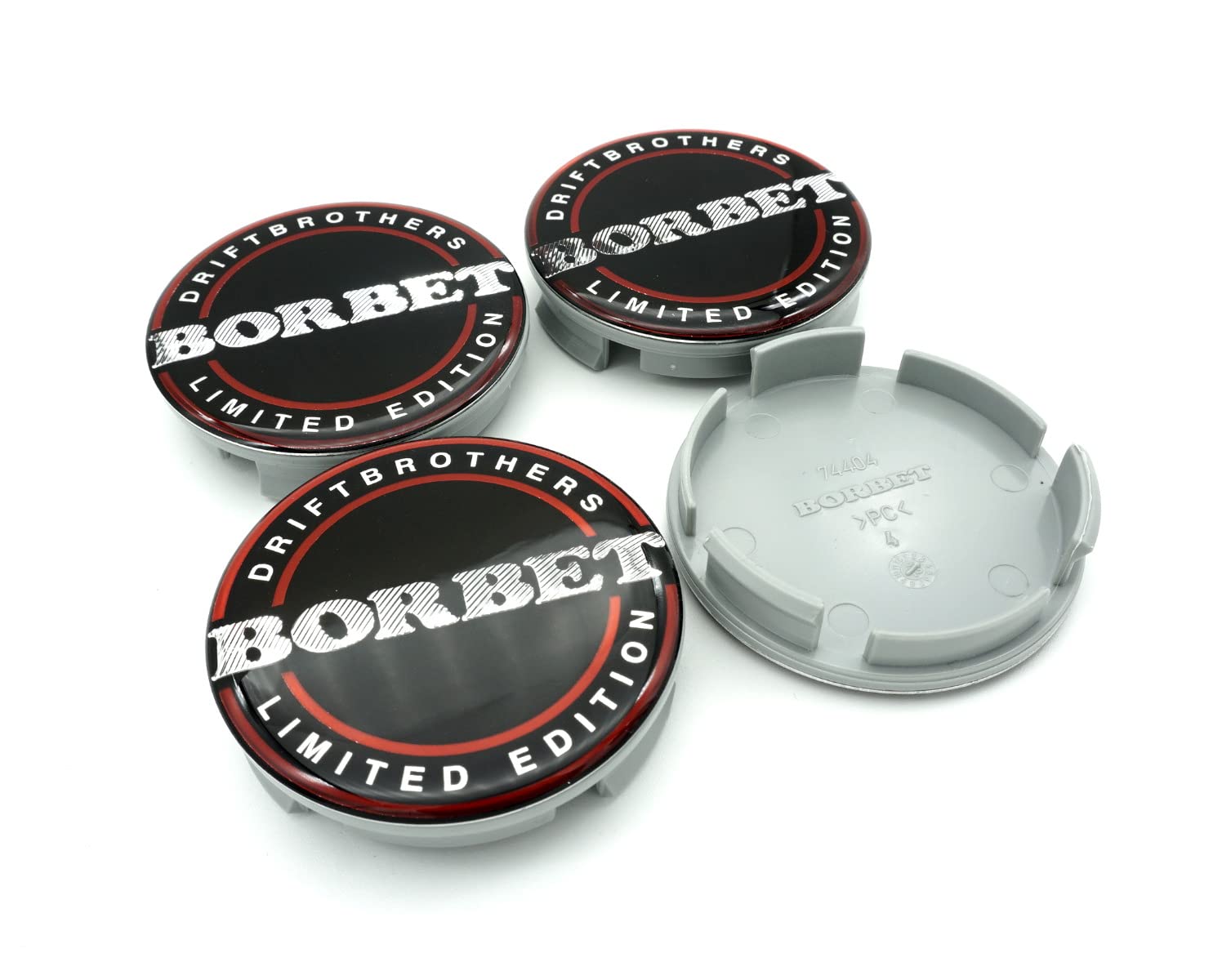 4X Original Borbet Nabendeckel 56mm Felgendeckel Nabenkappe Drift Edtion Schwarz Rot von Borbet