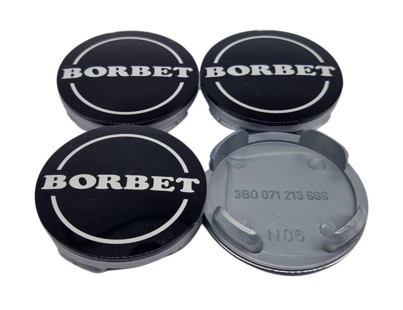 4X Original Borbet Nabendeckel Felgendeckel Nabenkappe Schwarz Glanz Silber 60mm N06 für CWD CWG 3B0071213666 von Borbet