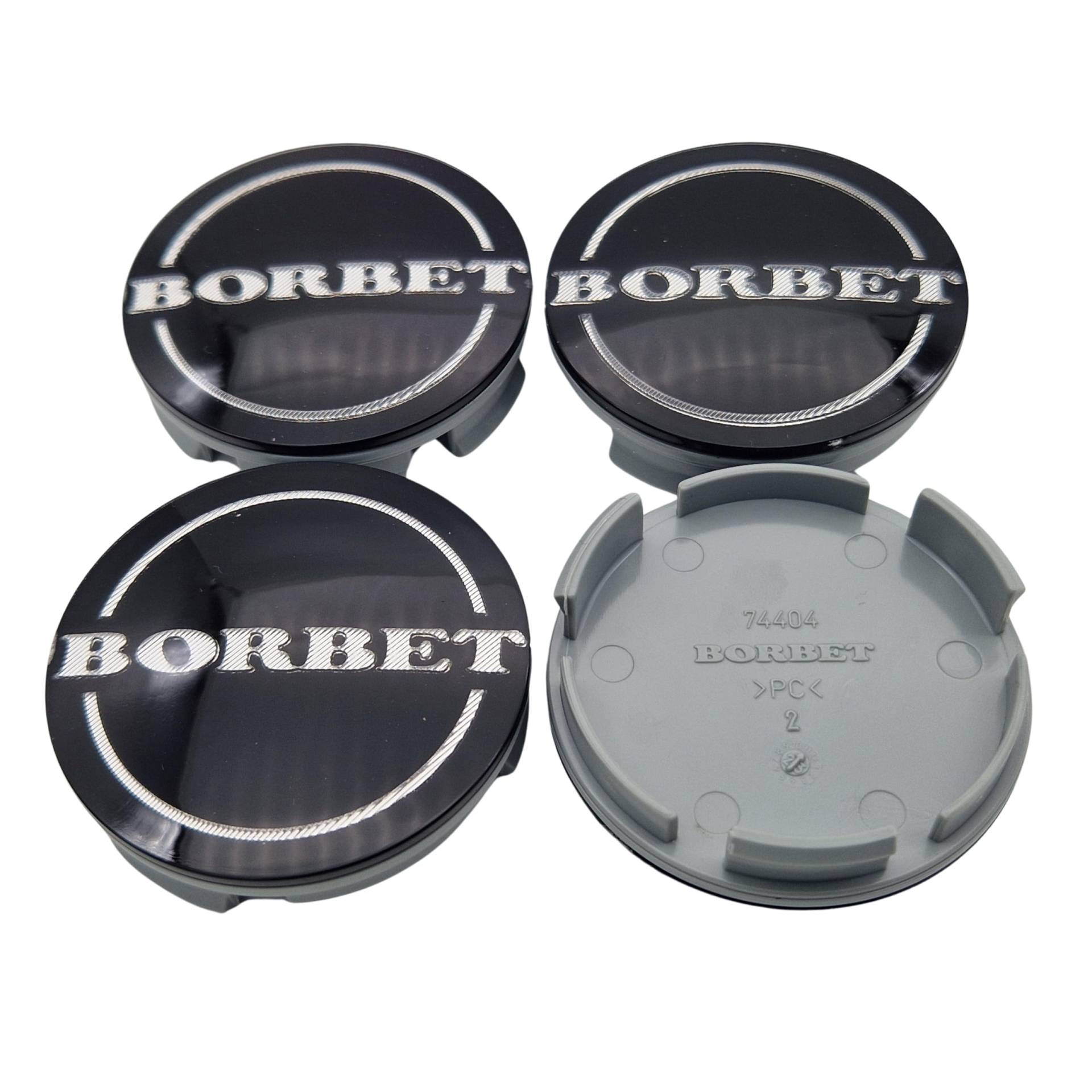 Borbet Nabendeckel 55mm / 56mm Felgendeckel 74404 Nabenkappe Schwarz Glanz Silber Original Center Cap (4) von Borbet