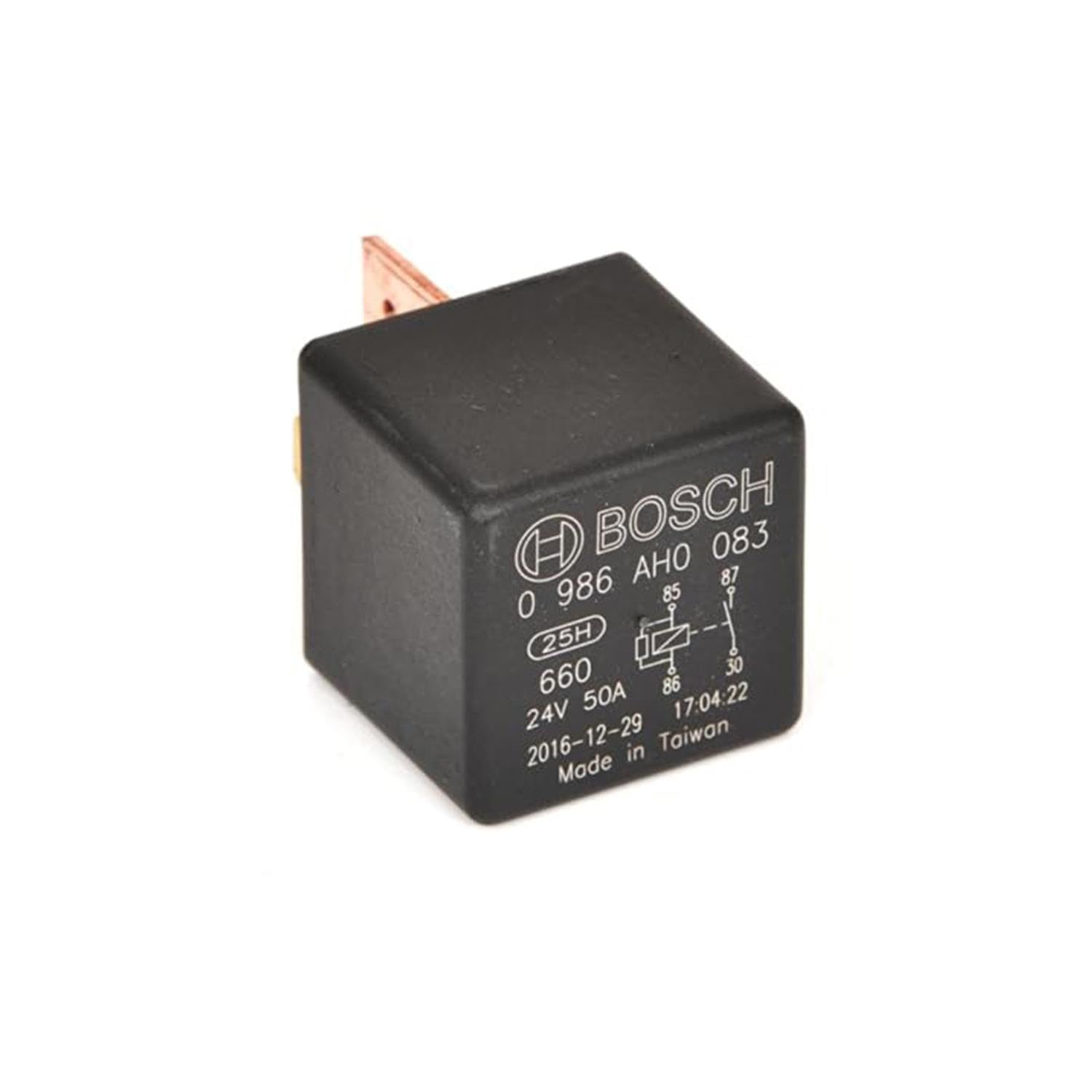 Bosch 0986AH0083 Leistungsrelais 24V 30A, IP5K4, Betriebstemperatur von -40° bis 125°, Schließer-Relais, 4 Pins von Bosch Automotive