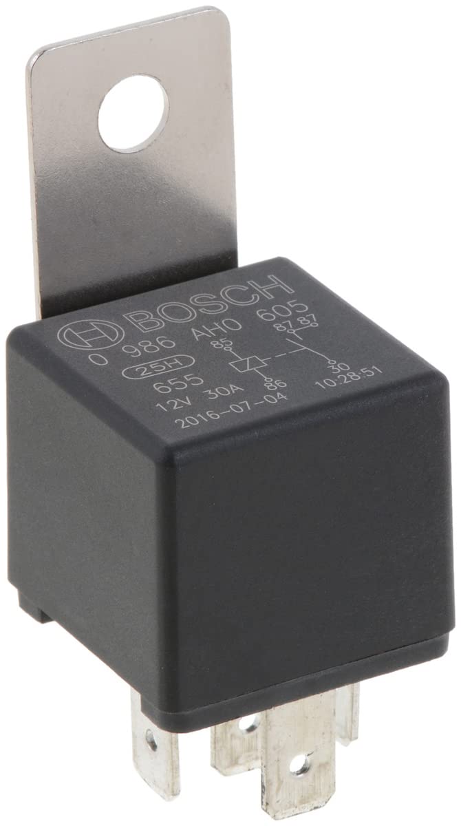 Bosch 0986AH0605 Mini-Relais 12V 20A, IP5K4, Betriebstemperatur von -40° C bis 100° C, Schließer-Relais, 5 Pins, 2x87 von Bosch