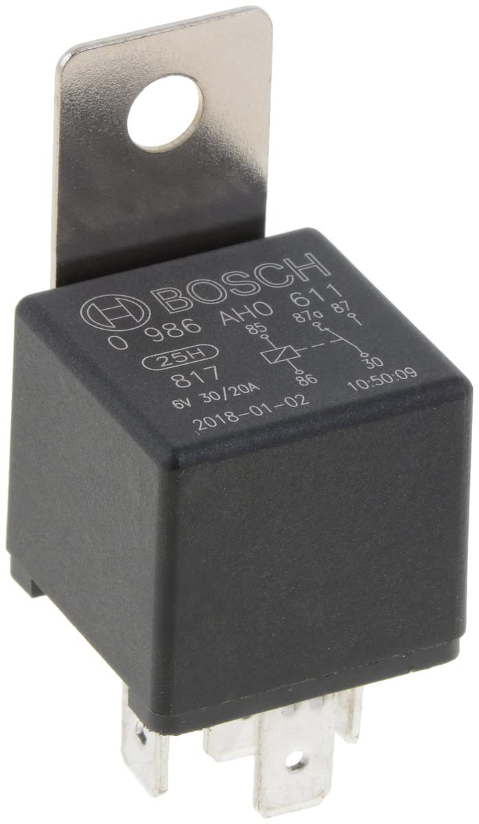 Bosch 0986AH0611 Mini-Relais 6V 20A, IP5K4, Betriebstemperatur von -40° C bis 100° C, Wechselrelais, 5 Pin Relais von Bosch