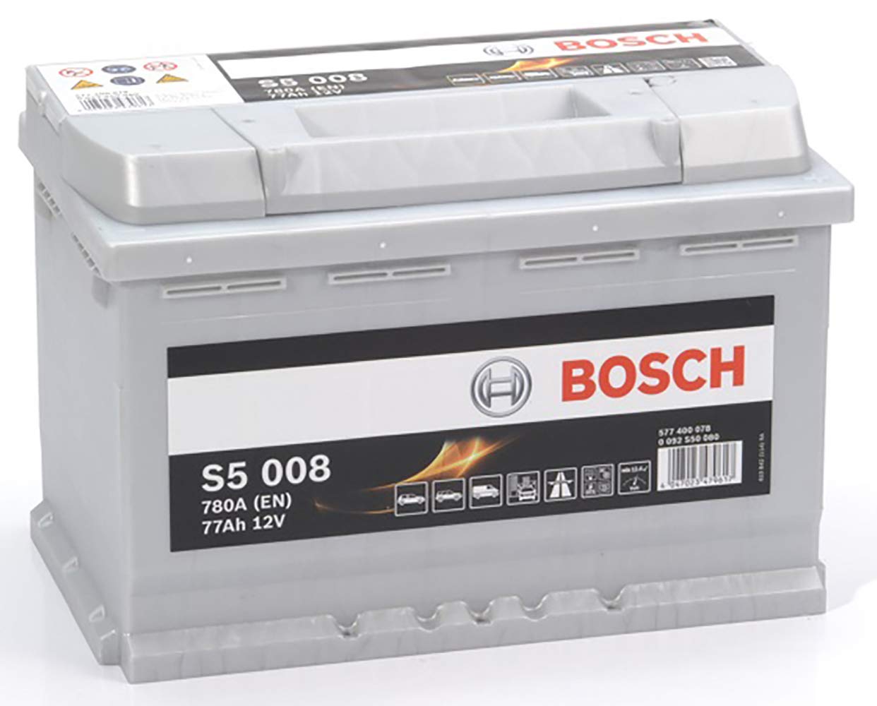 Bosch Automotive S5008 - Autobatterie - 77A/h - 780A - Blei - Säure- Technologie - für Fahrzeuge ohne Start-Stopp-System, 278 x 175 x 190 mm von Bosch Automotive