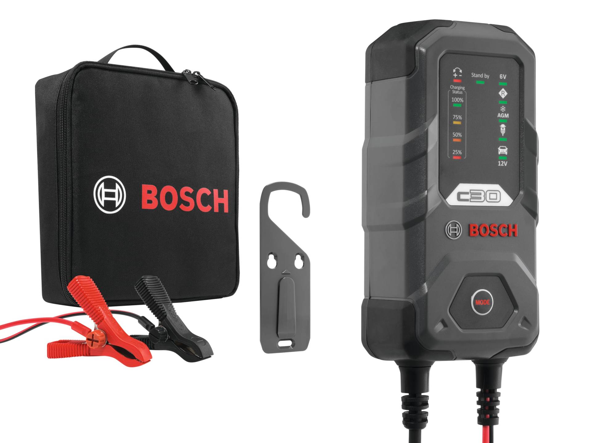 Bosch C30 Kfz-Batterieladegerät, 3,8 Ampere, mit Erhaltungsfunktion - für 6 V / 12 V Blei-Säure, WET, EFB, GEL, AGM und offene VRLA-Batterien von Bosch Automotive