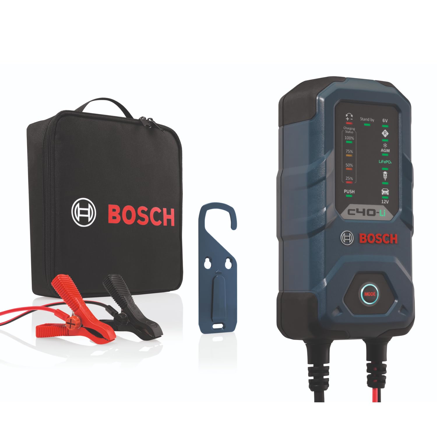 Bosch C40-Li Batterieladegerät, 5 Ampere, mit Erhaltungsladungs-Funktion - Autobatterie-Ladegerät für 6 V / 12 V Blei-Säure-, AGM-, EFB-, Gel-, SLI- Batterien sowie 12 V Lithium- (LiFePO4) Batterien von Bosch