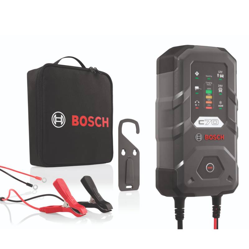 Bosch C70 Batterieladegerät, 10 Ampere, mit Erhaltungsladungs-Funktion - Autobatterie-Ladegerät für 12 V / 24 V Blei-Säure-, AGM-, EFB-, Gel-, und SLI-Batterien von Bosch