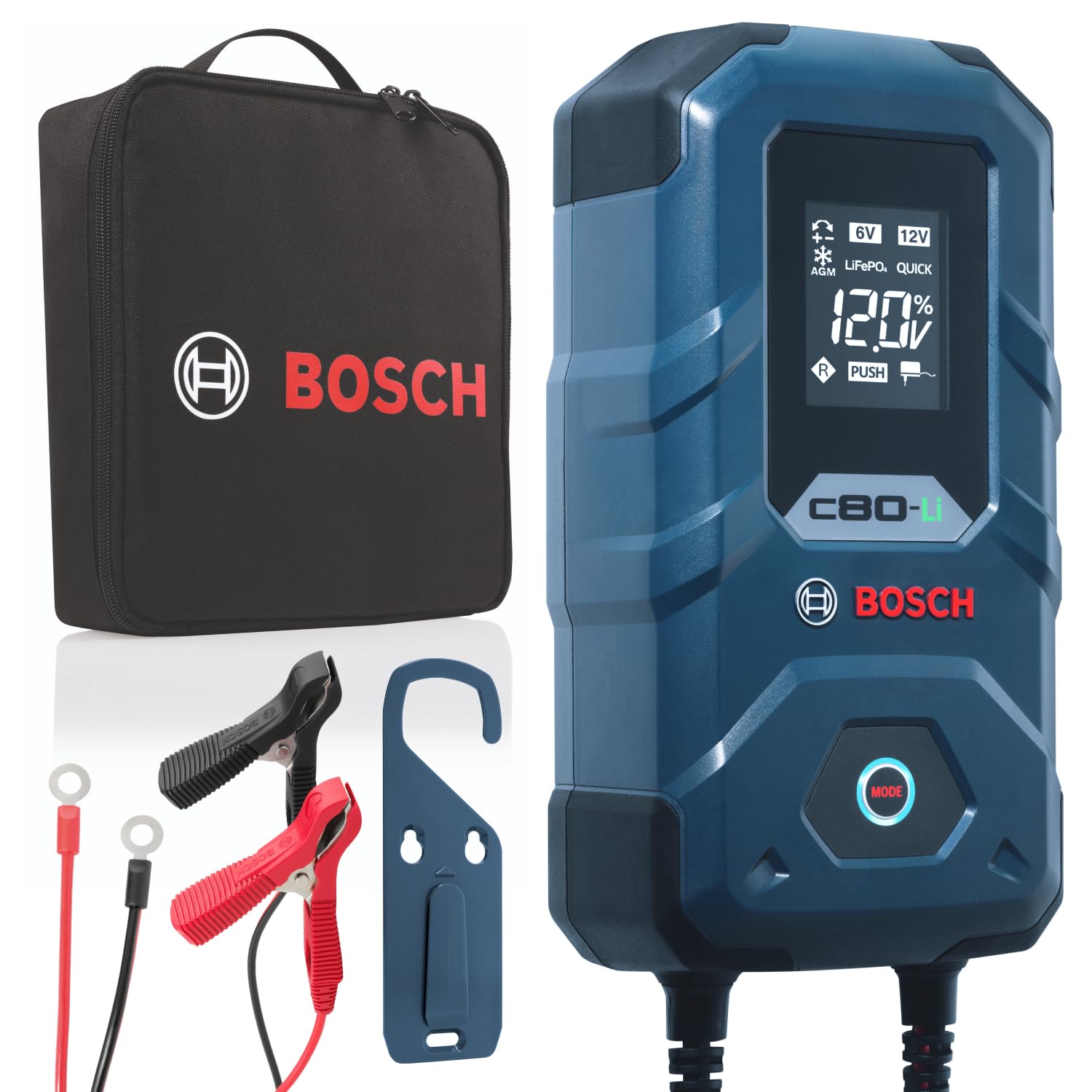 Bosch C80-Li Batterieladegerät, 15 Ampere, mit Erhaltungsladungs-Funktion - Autobatterie-Ladegerät für 6 V / 12 V Blei-Säure-, AGM-, EFB-, Gel-, SLI- Batterien sowie 12 V Lithium- (LiFePO4) Batterien von Bosch Automotive