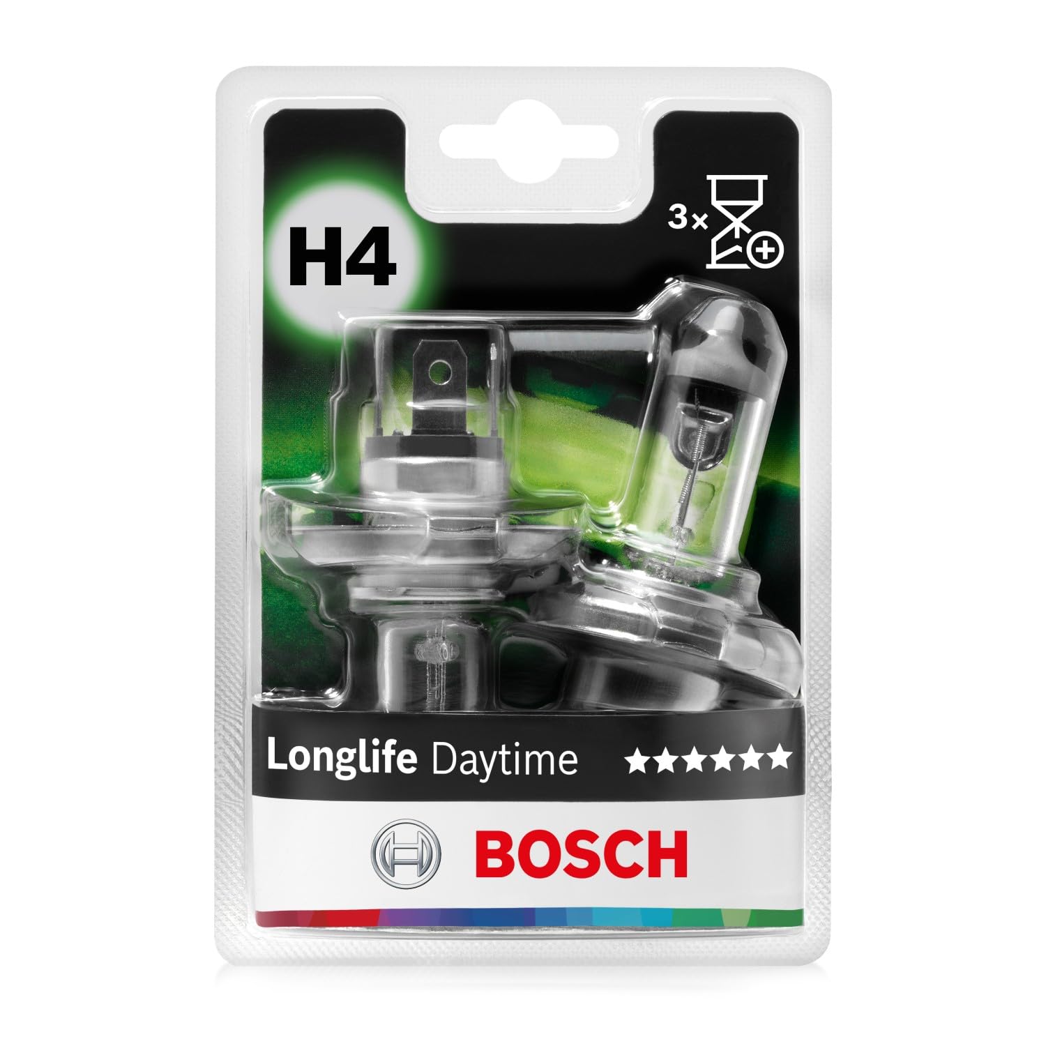 Bosch H4 Longlife Daytime Halogen-Glühlampe für Auto-Scheinwerfer, 12 V 60/55 W, mit langer Lebensdauer - Lampensockel Typ P43t - 2er-Pack Ersatz-Scheinwerferlampen von Bosch Automotive