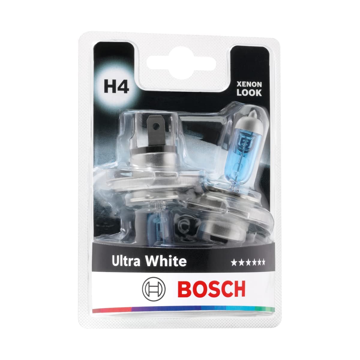 Bosch H4 Ultra White Halogen-Glühlampe für Auto-Scheinwerfer, 12 V 60/55 W, mit modernem weißem LED-Look - Lampensockel Typ P43t - 2er-Pack Ersatz-Scheinwerferlampen von Bosch Automotive