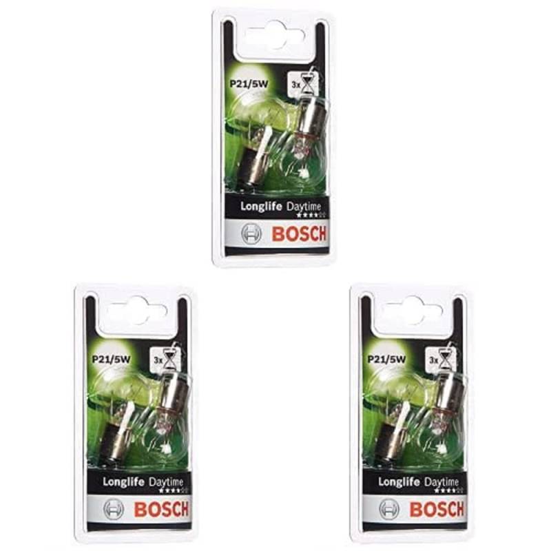 Bosch P21/5W Longlife Daytime Fahrzeuglampen - 12 V 21/5 W BAY15d - 2 Stück, 3er Pack transparent von Bosch