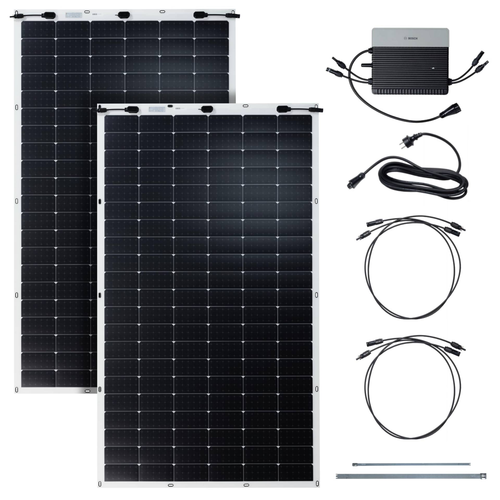 Bosch Solar 4000 P 600 W Balkonkraftwerk - Ultraleichtes (<6 kg) PV-Modul, Mikro-Wechselrichter und Montagesatz - Selbstmontage bis zu 22m, 2 PV-Module von Bosch Thermotechnik