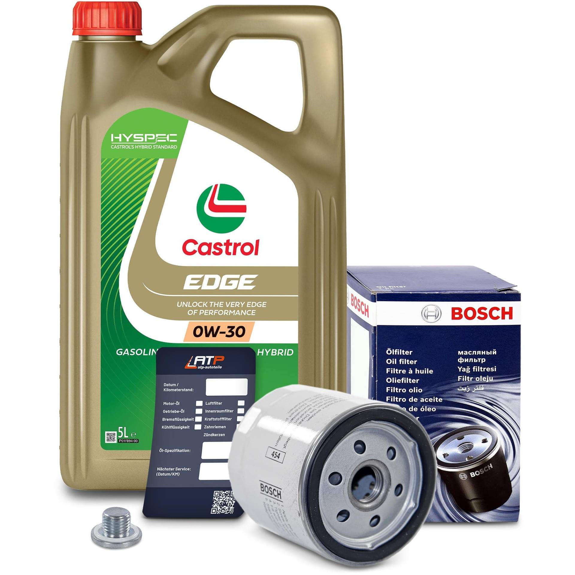 1x Ölwechsel Set - BOSCH ÖLFILTER + 5 L CASTROL EDGE TITANIUM FST 0W-30 von Bosch