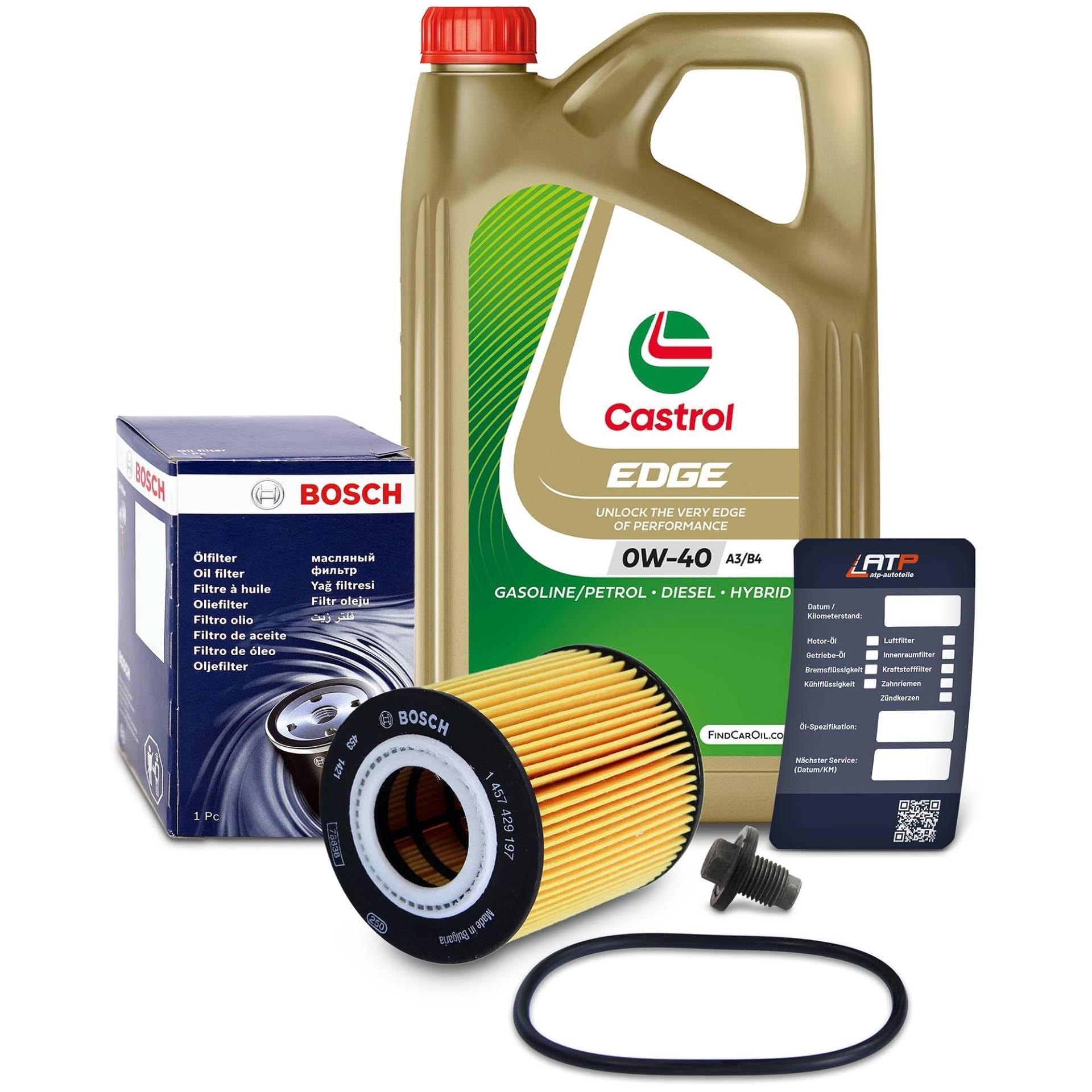 1x Ölwechsel Set - BOSCH ÖLFILTER + 5 L CASTROL EDGE TITANIUM FST 0W-40 LONGLIFE von Bosch