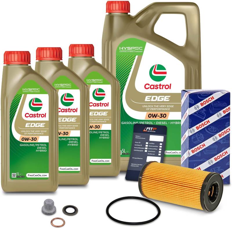 1x Ölwechsel Set - BOSCH ÖLFILTER + 8 L CASTROL EDGE TITANIUM FST 0W-30 LONGLIFE von Bosch