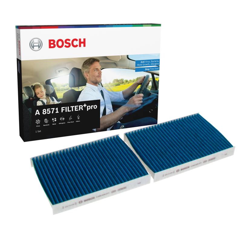 Bosch A8571 - Innenraumfilter FILTER+pro antibakteriell, wirksam gegen übel riechende Gase, Viren, Schimmel, Feinstaub und Allergene von Bosch