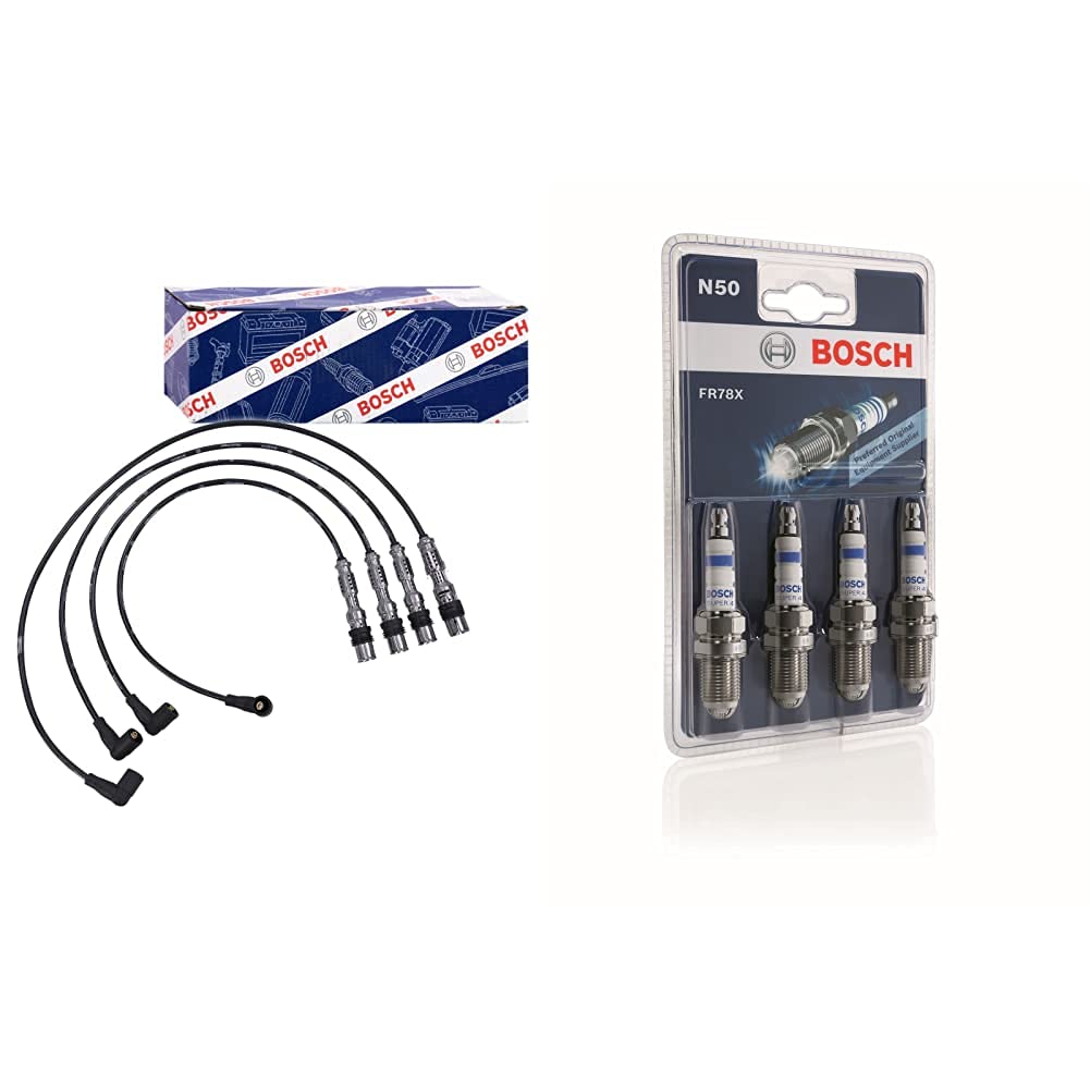 BOSCH 0 986 356 312 Zündungskabel & Bosch 0242232802 Zündkerze FR78X KSN 510/N50, 1 Set (enthält 4 Stück) von Bosch