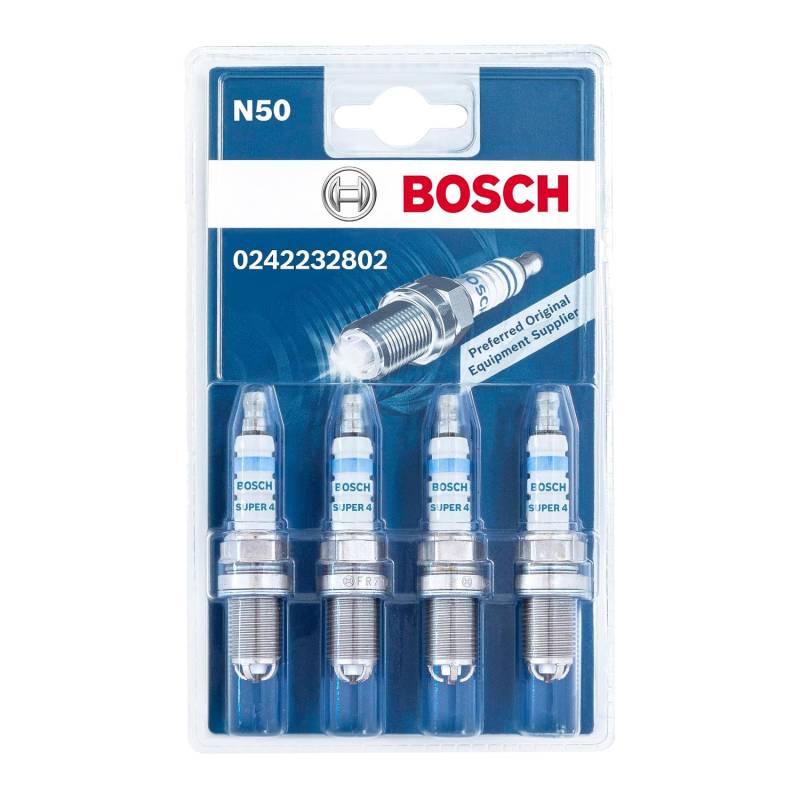 Bosch Super 4 0242232802 (N50), Zündkerzen 4er-Set - für ein zuverlässiges Kaltstartverhalten und lange Lebensdauer - mit robustem Design von Bosch Automotive