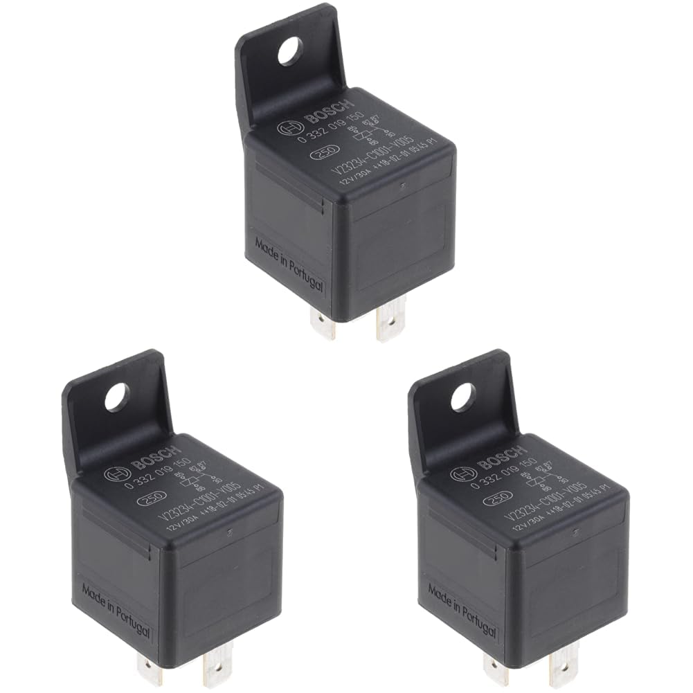 Bosch 0332019150 Mini-Relais 12V 30A, IP5K4, Betriebstemperatur von -40° bis 100°, Schließer-Relais, 5 Pins, 2x87, mit Lasche (Packung mit 3) von Bosch