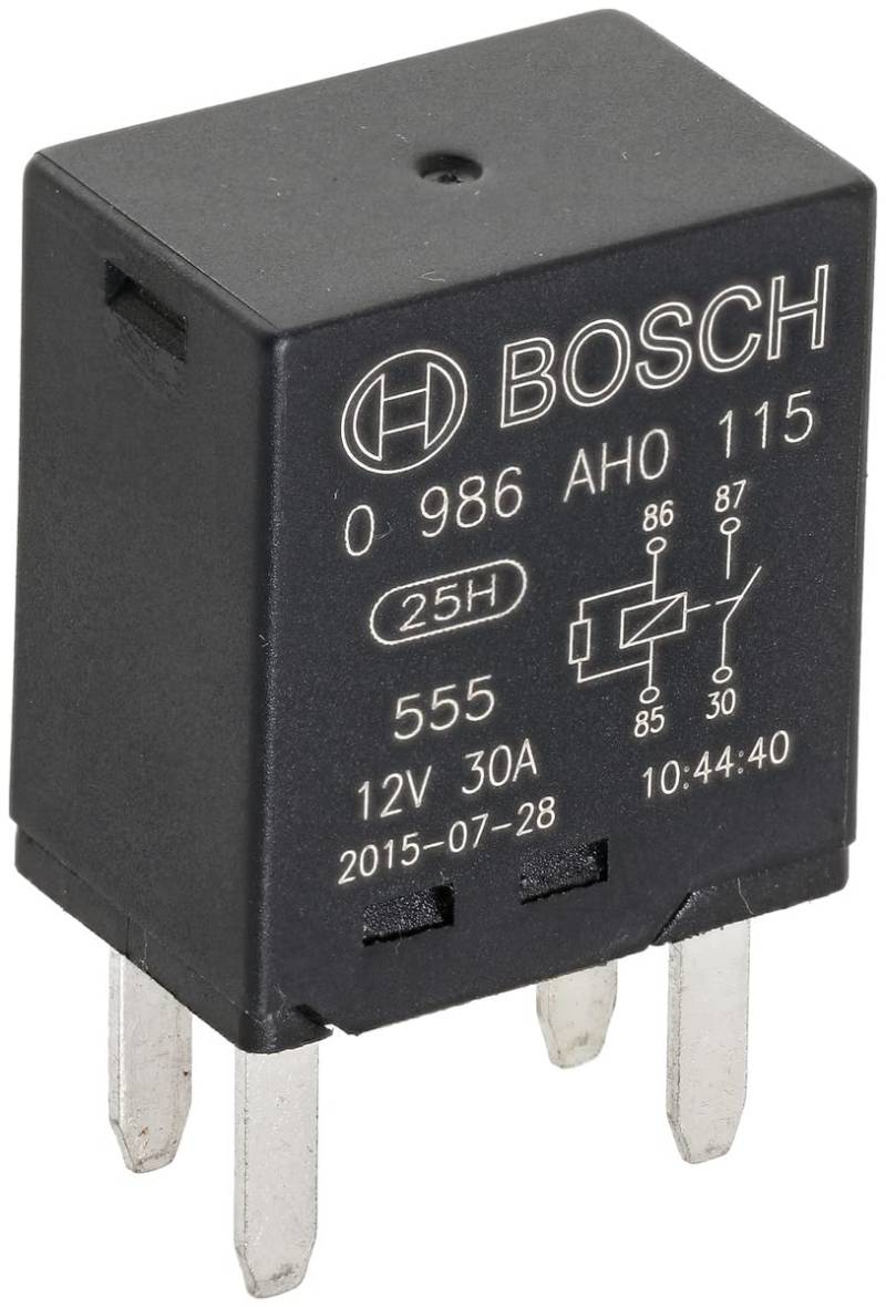 Bosch 0986AH0115 Mini-Relais 12V 30A, Betriebstemperatur von -40° bis 100°, Schließer-Relais, 4 Pins von Bosch