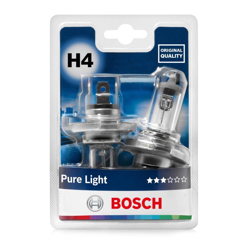 Bosch H4 Lampe Pure Light 12V 60/55W P43t (2 Stück) von Bosch