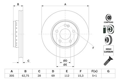 Bosch 1x Bremsscheibe [Hersteller-Nr. 0986479G41] für Mercedes-Benz von Bosch