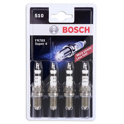 Bosch 4x Zündkerze Super 4 FR78X 510 (Blister) [Hersteller-Nr. 0242232502] für Audi, Austin, Autobianchi, Bertone, BMW, Chevrolet, Citroën, Dacia, Dai von Bosch