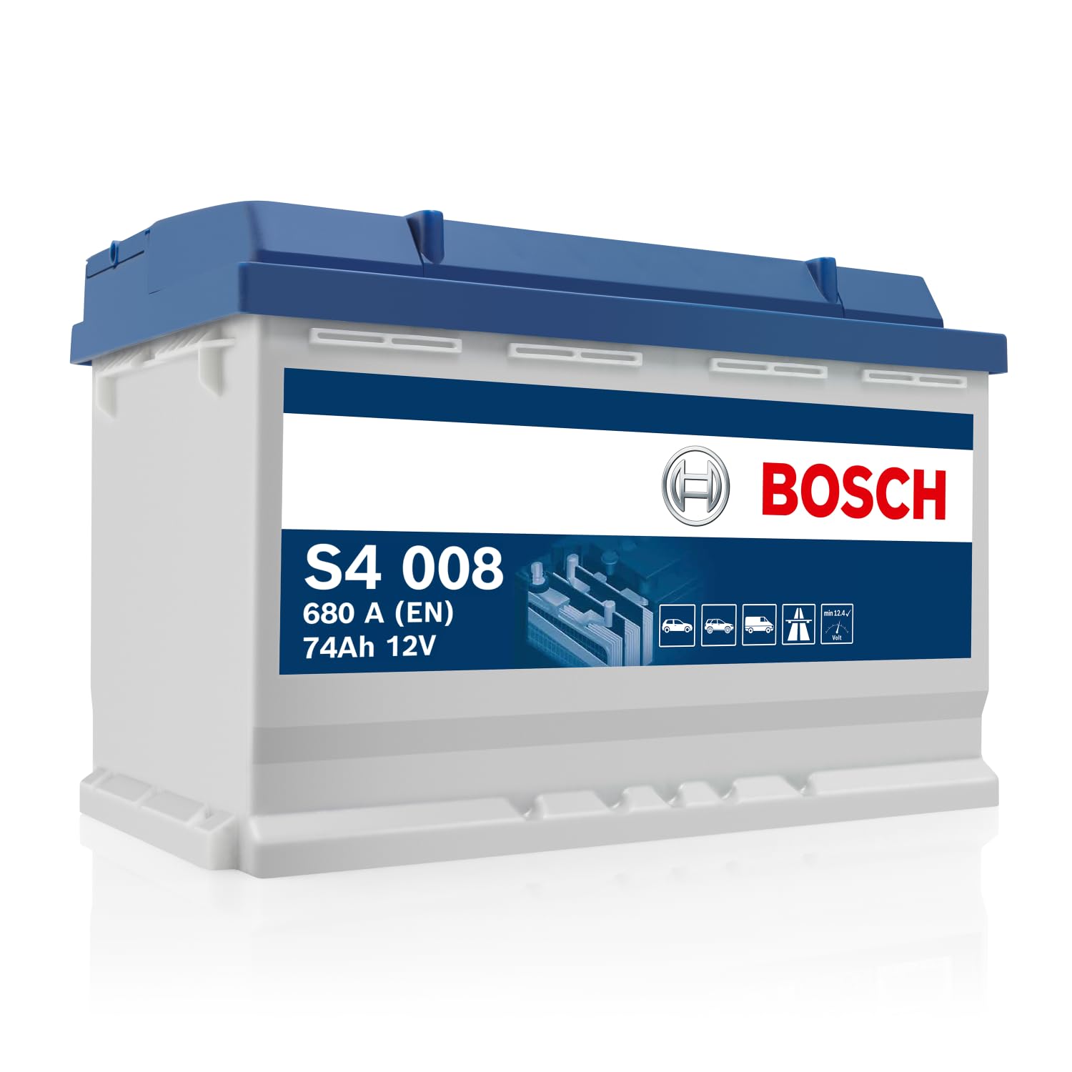 Bosch S4 008 Autobatterie 74 Ah - 680 A - 12 V, Blei-Säure-Batterie für Fahrzeuge ohne Start-Stopp-Automatik - Polarität: links - rechts +, 278 x 175 x 190 mm von Bosch Automotive