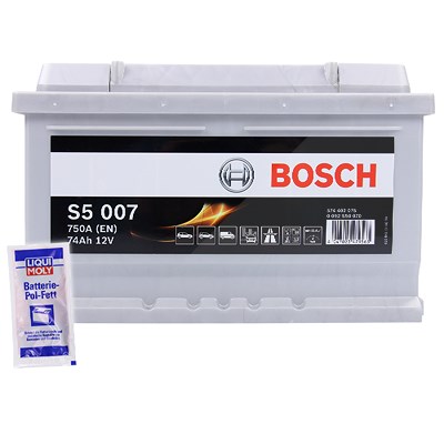 Bosch Starterbatterie S5 007 74Ah 750A 12V + 10g Pol-Fett [Hersteller-Nr. 0092S50070] für Alfa Romeo, Audi, Bentley, BMW, Cadillac, Chevrolet, Chrysle von Bosch