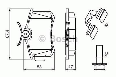 Bosch Bremsbelagsatz hinten [Hersteller-Nr. 0986494596] für Ford, VW, Skoda, Audi, Peugeot, Citroën, Ds, Seat von Bosch