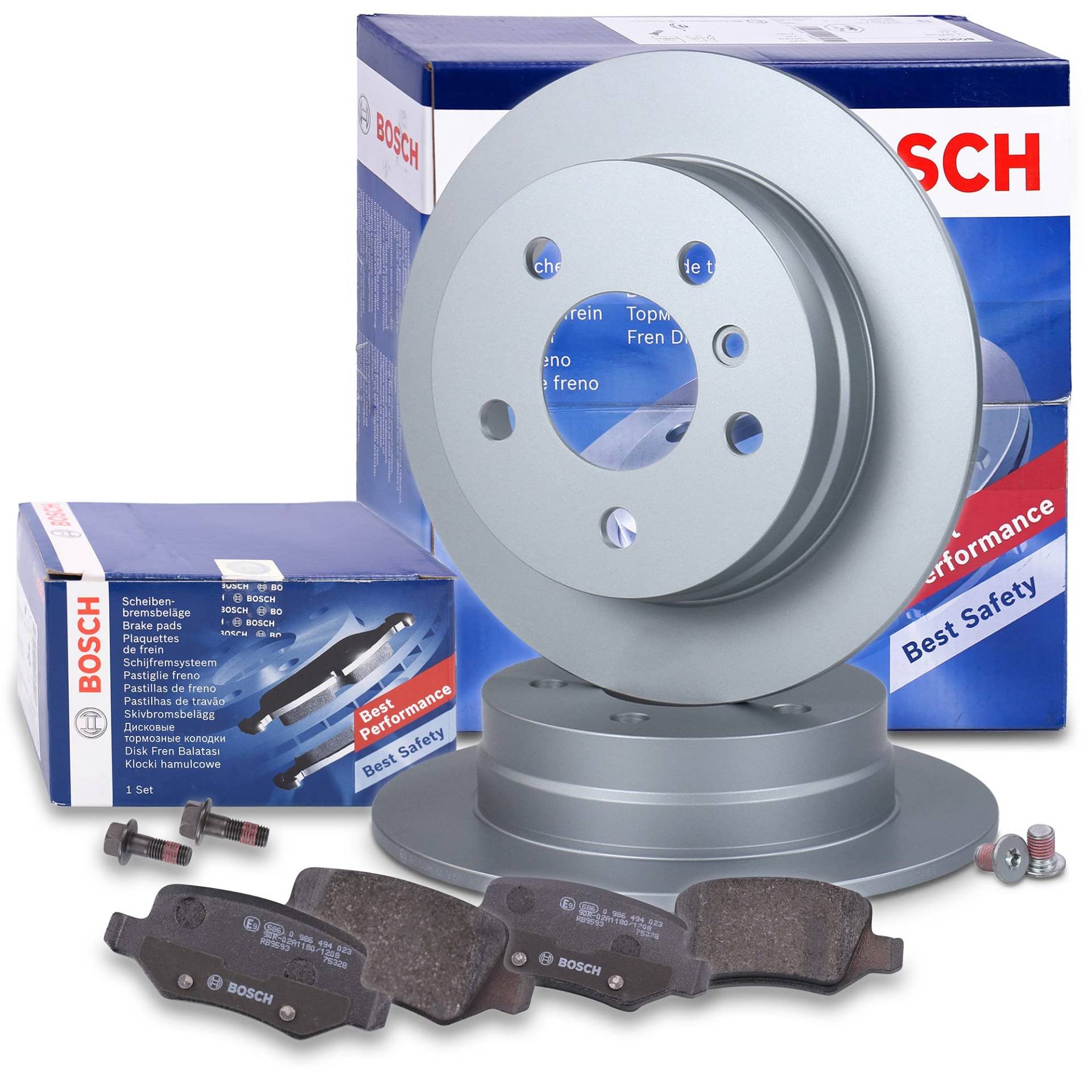 Bosch Bremsenset Hinterachse inkl. Bremsscheiben Hinten Ø 258 mm Voll und Bremsbeläge Hinten, Passend für MERCEDES-BENZ A-Klasse (W169), B-Klasse Sports Tourer (W245) von Bosch