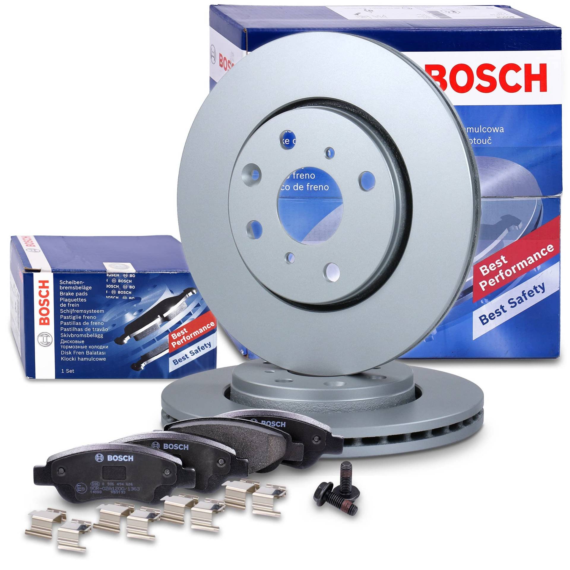 Bosch Bremsenset Vorderachse inkl. Bremsscheiben Vorne Ø 247 mm Belüftet und Bremsbeläge Vorne, Passend für CITROËN C1, C1 II (PA, PS_); PEUGEOT 107 (PM, PN_), 108; TOYOTA AYGO (_B1_) (_B4_) von Bosch