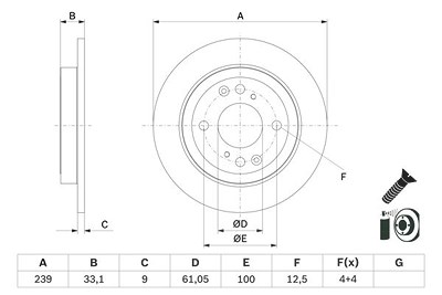 Bosch 1x Bremsscheibe [Hersteller-Nr. 0986479E95] für Honda von Bosch