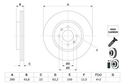 Bosch 1x Bremsscheibe [Hersteller-Nr. 0986479E98] für Hyundai, Kia von Bosch