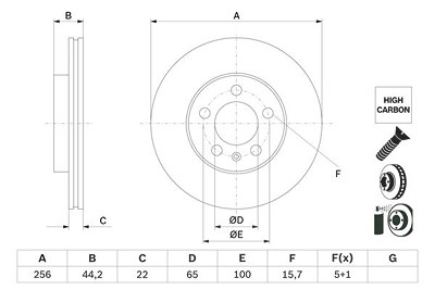 Bosch 1x Bremsscheibe [Hersteller-Nr. 0986479F32] für Audi, Seat, Skoda, VW von Bosch