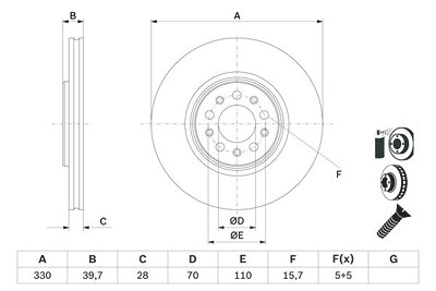 Bosch 1x Bremsscheibe [Hersteller-Nr. 0986479F66] für Jeep von Bosch