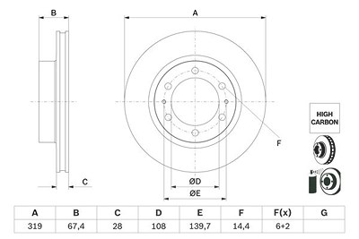 Bosch 1x Bremsscheibe [Hersteller-Nr. 0986479G19] für Toyota von Bosch