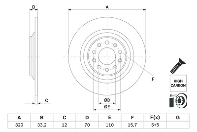 Bosch 1x Bremsscheibe [Hersteller-Nr. 0986479G74] für Jeep von Bosch