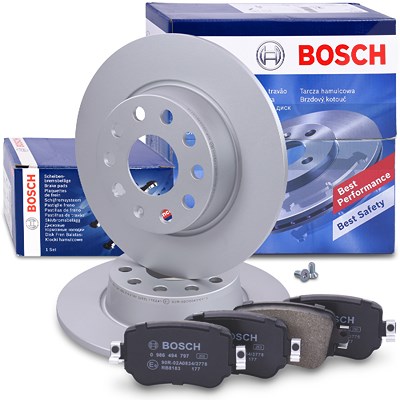 Bosch Bremsscheiben +Bremsbeläge hinten für Audi, Seat, Skoda, VW von Bosch