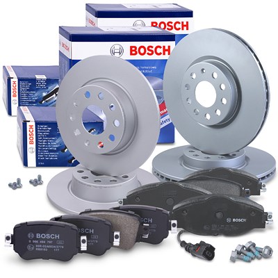 Bosch Bremsscheiben +Bremsbeläge vorne+hinten für Skoda, VW von Bosch