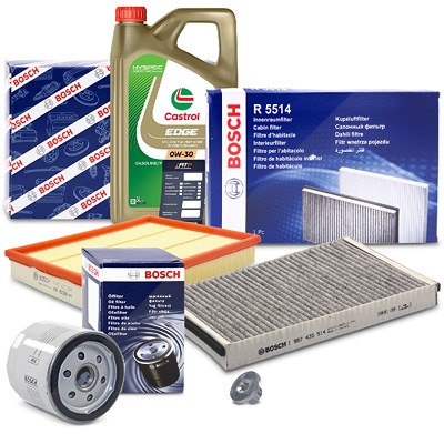 Bosch Inspektionspaket A + 5 L CASTROL 0W-30 für Opel von Bosch