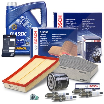 Bosch Inspektionspaket Set C + 5l 10W-40 Motoröl für Skoda, VW von Bosch