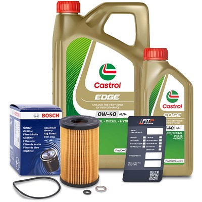 Bosch Ölfilter+6L Castrol Edge 0W-40 A3/B4 für Hyundai, Kia von Bosch