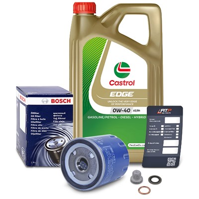 Bosch Ölfilter+Schraube+5 L Castrol 0W-40 für Citroën, Peugeot, Rover von Bosch