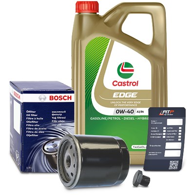 Bosch Ölfilter+Schraube+5 L Castrol 0W-40 für Daewoo, Opel, Saab, Vauxhall von Bosch